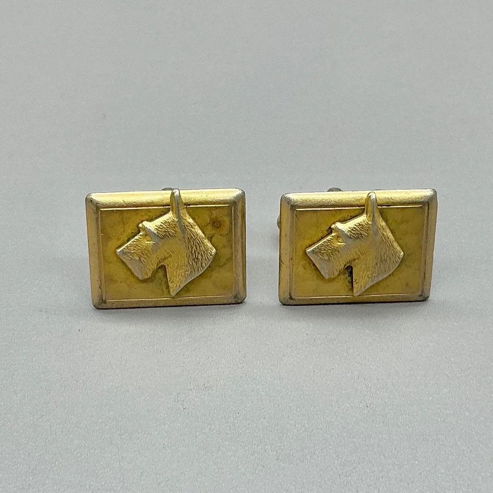 Swank Vintage Cufflinks Gold Tone Scottish Terrier Dog Men's Dress Accessory